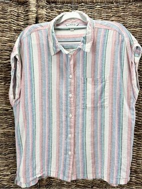 Orvis Pastel Multi-Stripe Button-Down Shirt Outdoor Gardening Hiking
